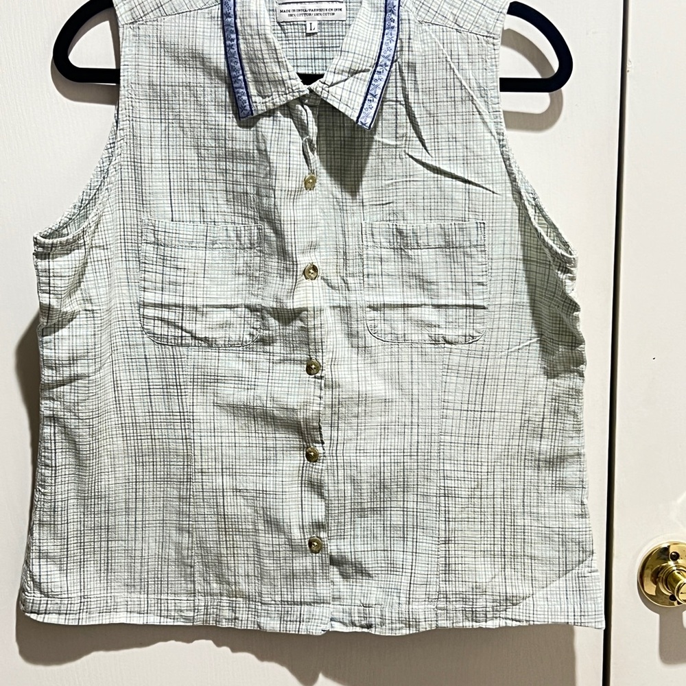 GUESS  Sleeveless Plaid Button-Up Shirt